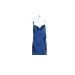NWT Cowl Neck Slip Mini Dress Dusty Blue Size L Boutique Brand Glam